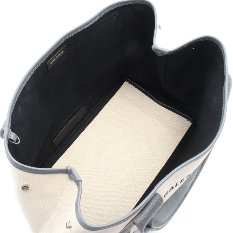 BALENCIAGA 海軍藍 CABAS S 手提包 339933 帆布皮革 米色 灰色 二手 女士-2