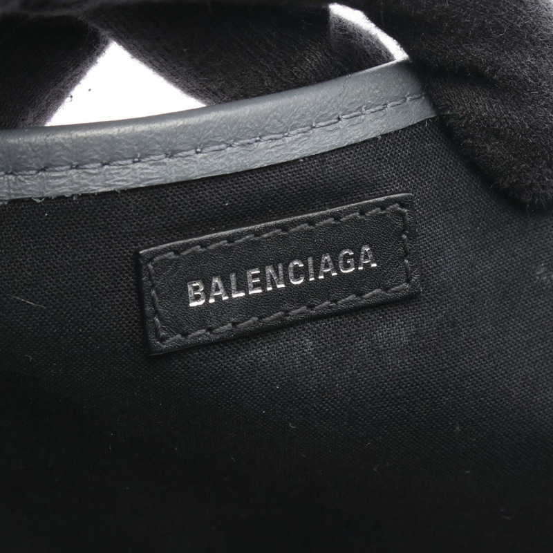 BALENCIAGA 海軍藍 CABAS S 手提包 339933 帆布皮革 米色 灰色 二手 女士-3