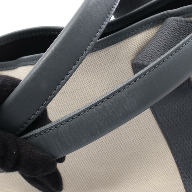 BALENCIAGA 海軍藍 CABAS S 手提包 339933 帆布皮革 米色 灰色 二手 女士-7