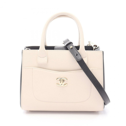 香奈兒 Neo Executive Tote S 單肩手提包 A69929 皮革 白色 黑色 二手 SHW