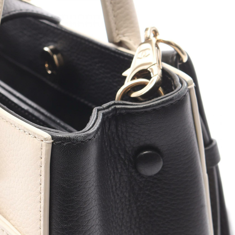 香奈兒 Neo Executive Tote S 單肩手提包 A69929 皮革 白色 黑色 二手 SHW-7