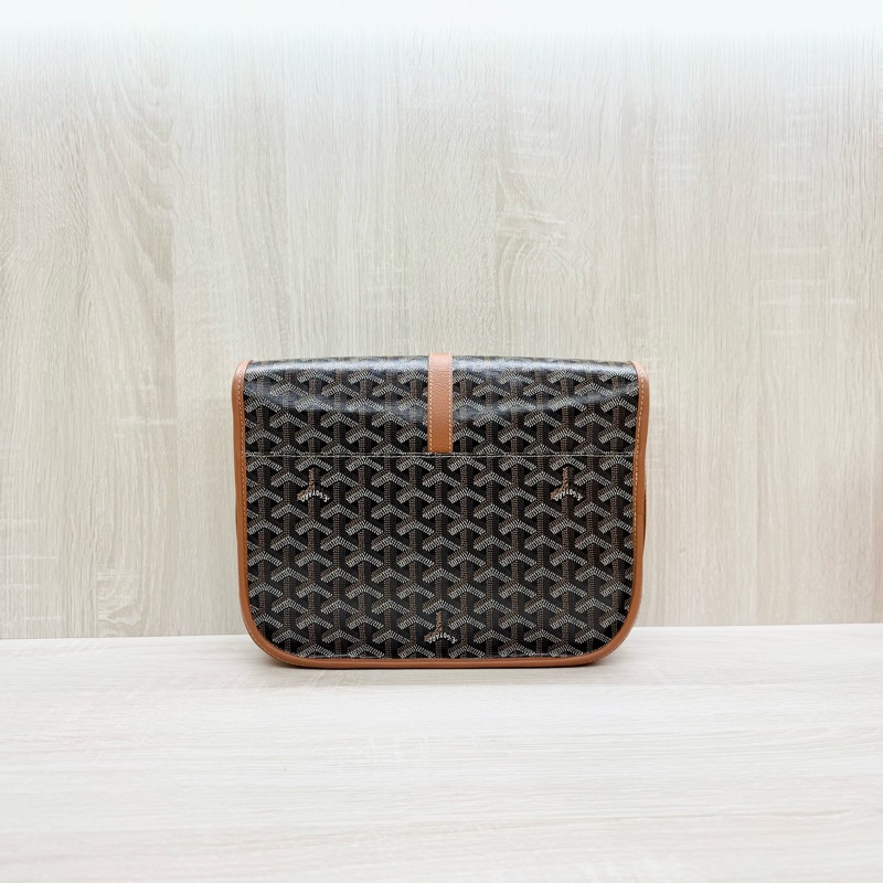 GOYAR棕牛皮拚老花下蓋郵差斜背包 BELVE3MMLTY01CG03P-1