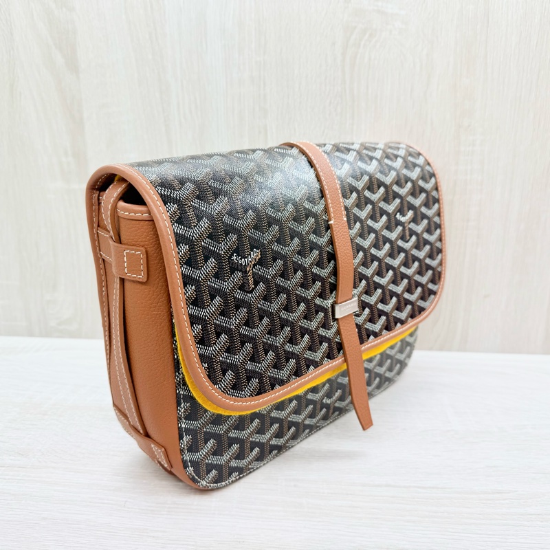 GOYAR棕牛皮拚老花下蓋郵差斜背包 BELVE3MMLTY01CG03P-4