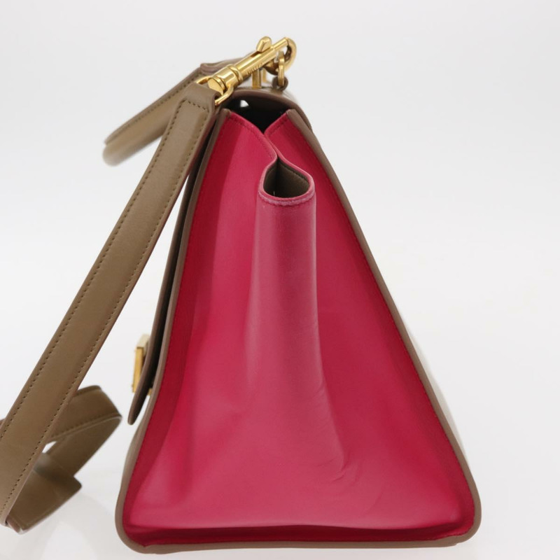 【日本直送】CELINE Trapeze 手提包 皮革 2way 米色 金色 Auth 149534-2