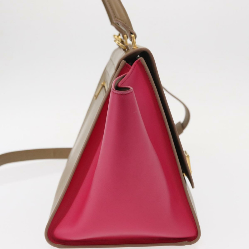 【日本直送】CELINE Trapeze 手提包 皮革 2way 米色 金色 Auth 149534-3