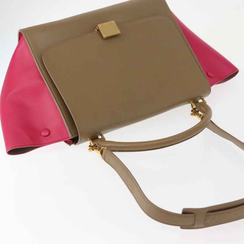 【日本直送】CELINE Trapeze 手提包 皮革 2way 米色 金色 Auth 149534-5