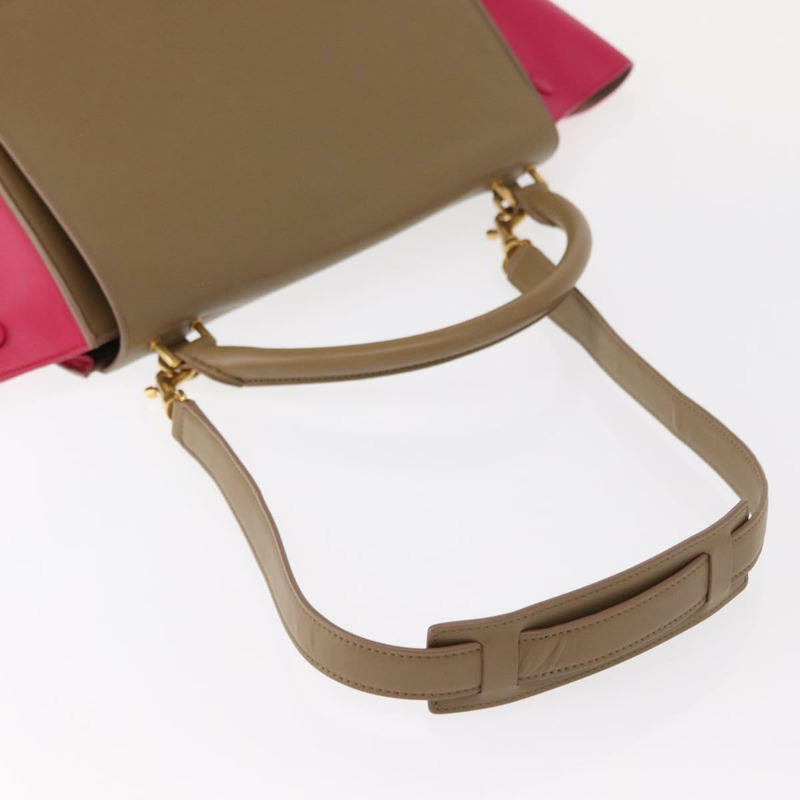 【日本直送】CELINE Trapeze 手提包 皮革 2way 米色 金色 Auth 149534-7