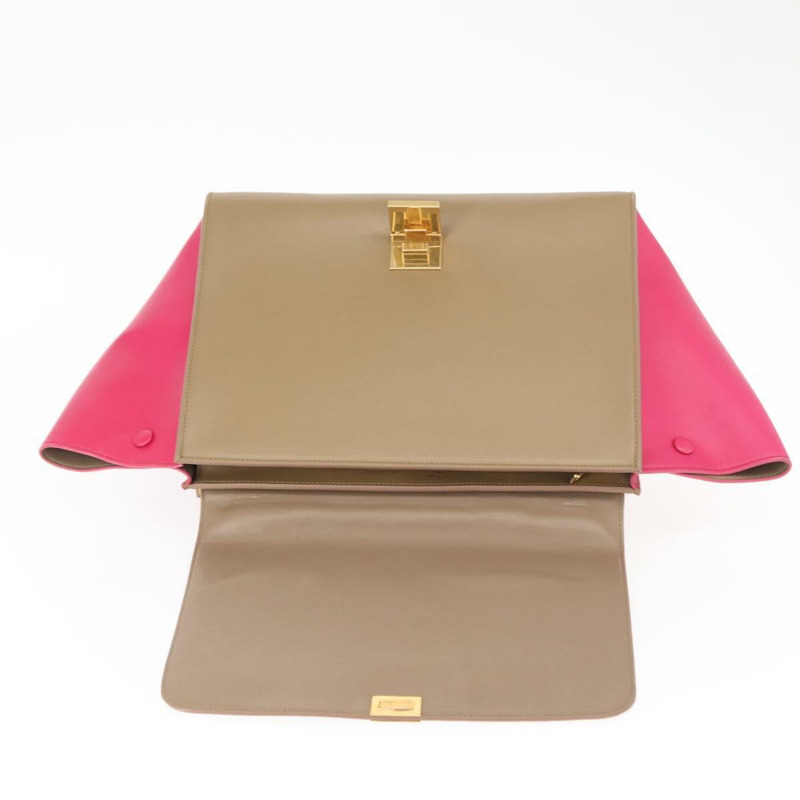 【日本直送】CELINE Trapeze 手提包 皮革 2way 米色 金色 Auth 149534-20