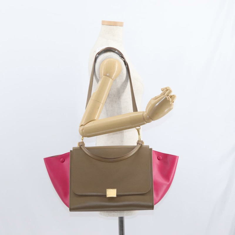 【日本直送】CELINE Trapeze 手提包 皮革 2way 米色 金色 Auth 149534-26