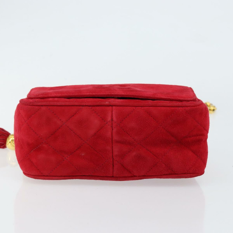 【日本直送】香奈兒 Matelasse 鏈條肩背包 麂皮 紅色 金色 CC 標誌 Auth 150966-4