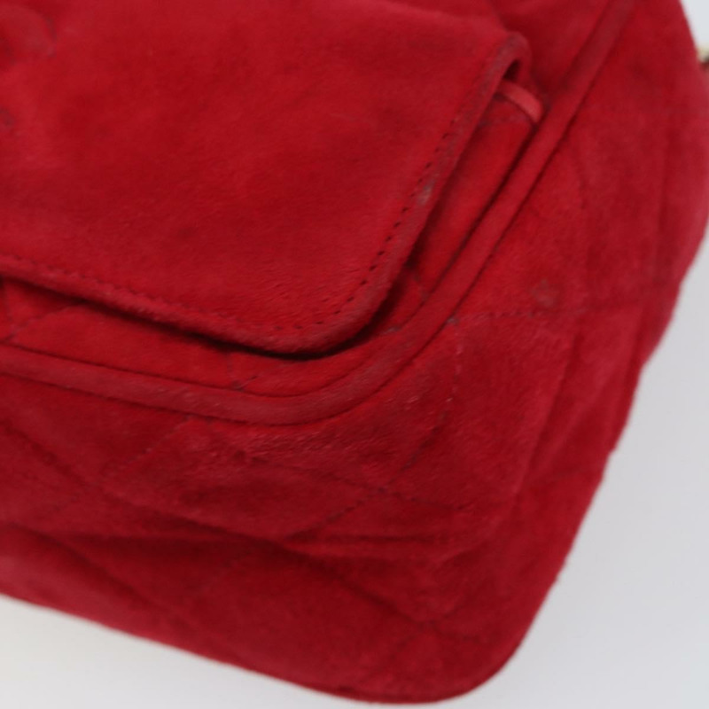 【日本直送】香奈兒 Matelasse 鏈條肩背包 麂皮 紅色 金色 CC 標誌 Auth 150966-8