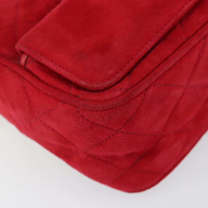 【日本直送】香奈兒 Matelasse 鏈條肩背包 麂皮 紅色 金色 CC 標誌 Auth 150966-13