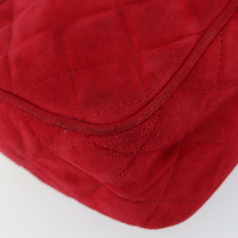 【日本直送】香奈兒 Matelasse 鏈條肩背包 麂皮 紅色 金色 CC 標誌 Auth 150966-15