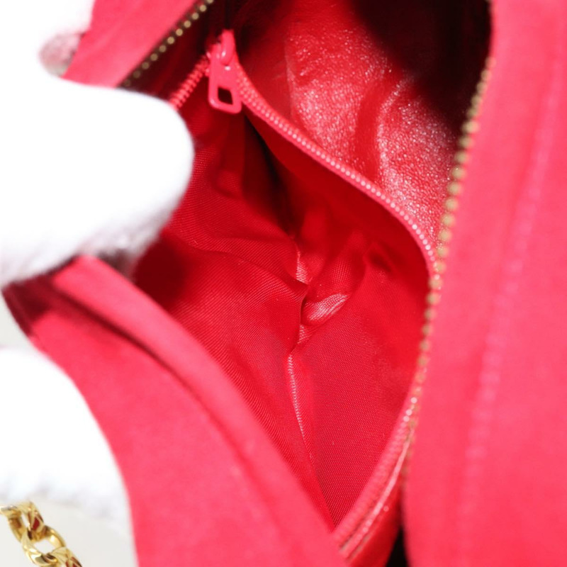 【日本直送】香奈兒 Matelasse 鏈條肩背包 麂皮 紅色 金色 CC 標誌 Auth 150966-19