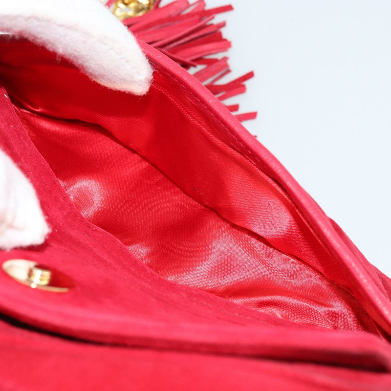 【日本直送】香奈兒 Matelasse 鏈條肩背包 麂皮 紅色 金色 CC 標誌 Auth 150966-20