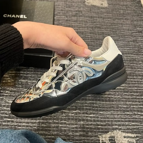 Chanel 25N 滑雪系列 黑銀配色德訓鞋#37.5