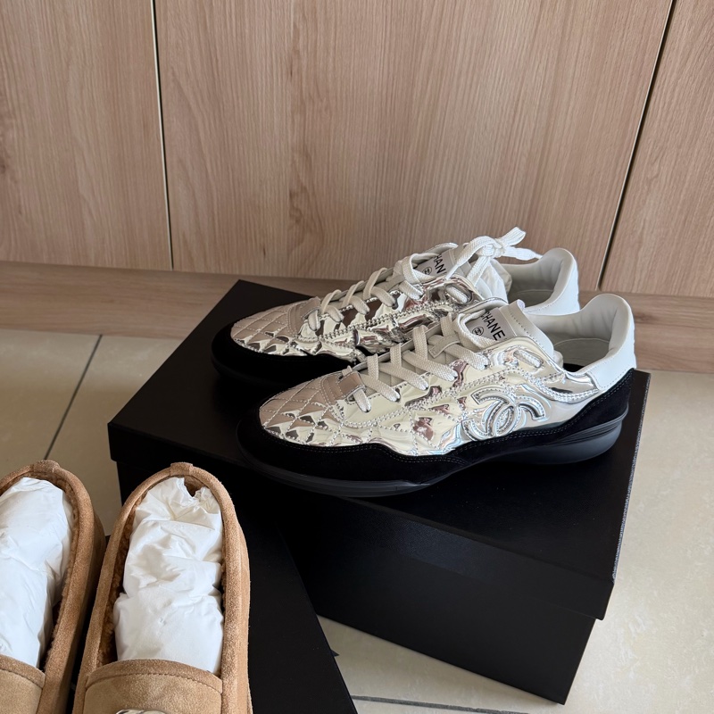 Chanel 25N 滑雪系列 黑銀配色德訓鞋#37.5-5