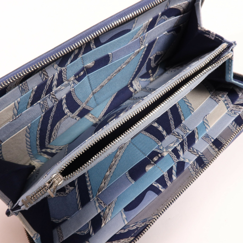 HERMES Clemence皮革Silk In Long Wallet銀扣長錢包-4