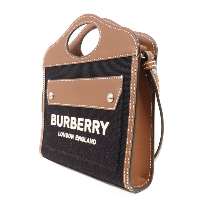 BURBERRY 帆布Shoulder Bag銀扣手挽肩背兩用袋-2