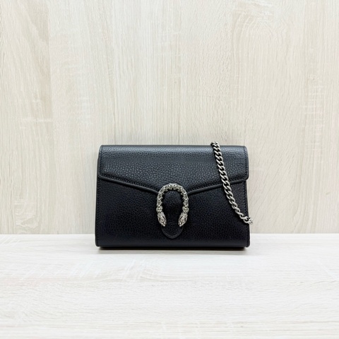 GUCCI黑色牛皮銀釦水晶虎頭酒神鍊包401231