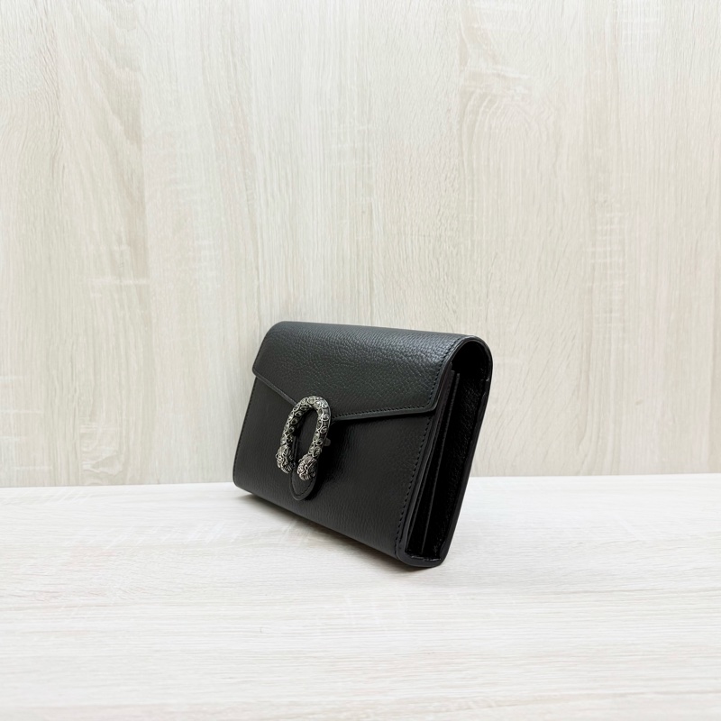 GUCCI黑色牛皮銀釦水晶虎頭酒神鍊包401231-2