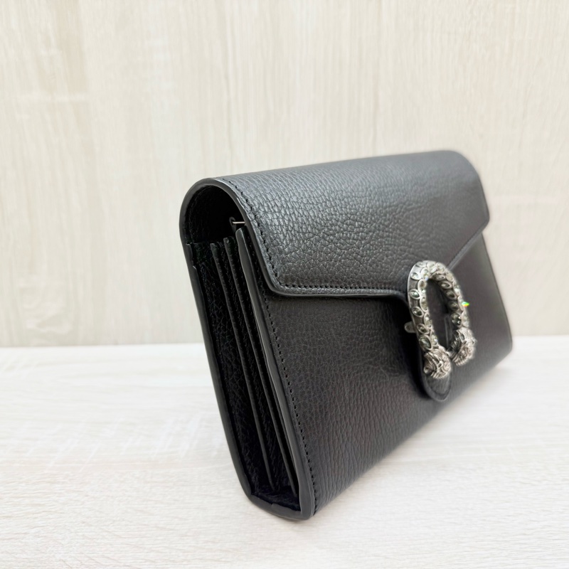 GUCCI黑色牛皮銀釦水晶虎頭酒神鍊包401231-7