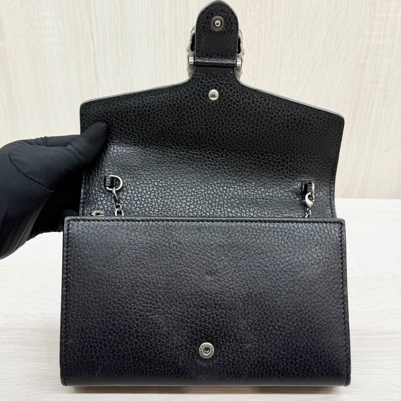 GUCCI黑色牛皮銀釦水晶虎頭酒神鍊包401231-9