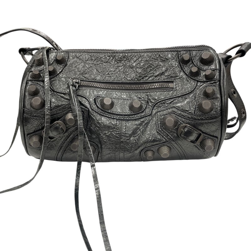 BALENCIAGA 巴黎世家 BLACK Le CAGOLE 圓筒包 皮革 鐵灰色 鎳色釦-1