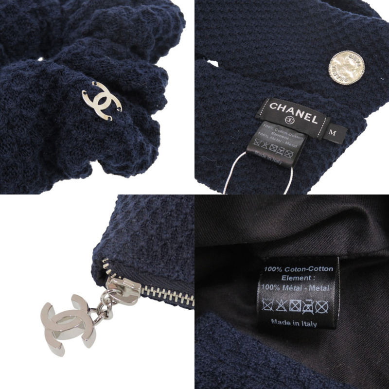 近全新香奈兒三件式旅行套裝，包括髮帶、髮圈和收納袋，棉質，藏藍色，0541 CHANEL-8