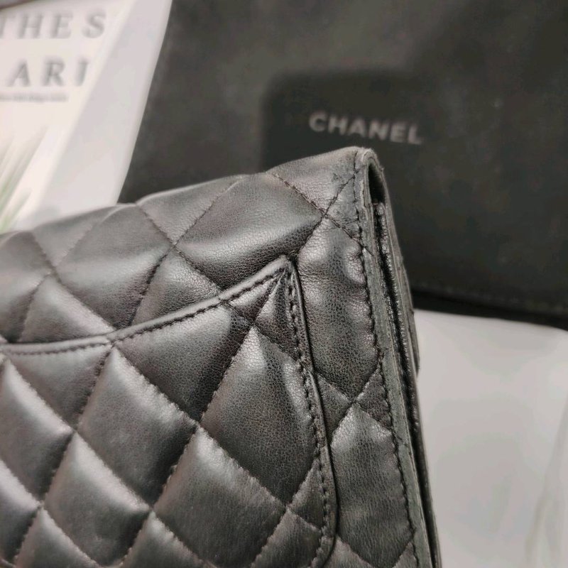 Chanel 黑銀 小羊皮 銀包 13開-2