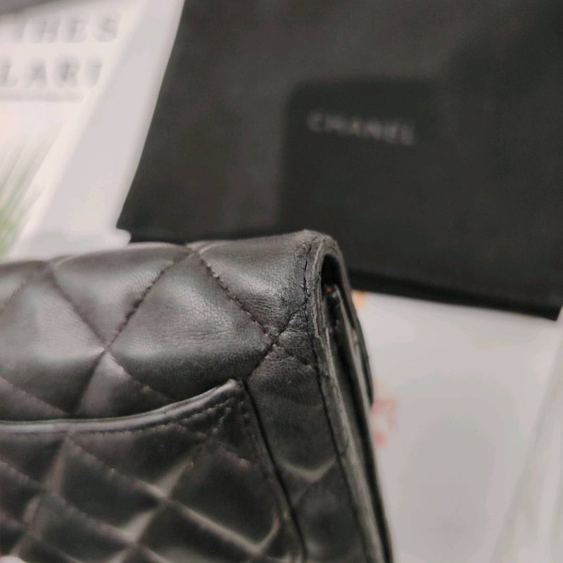 Chanel 黑銀 小羊皮 銀包 13開-3