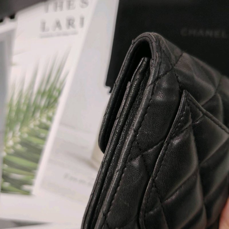 Chanel 黑銀 小羊皮 銀包 13開-4