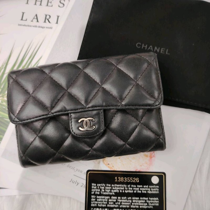 Chanel 黑銀 小羊皮 銀包 13開-6