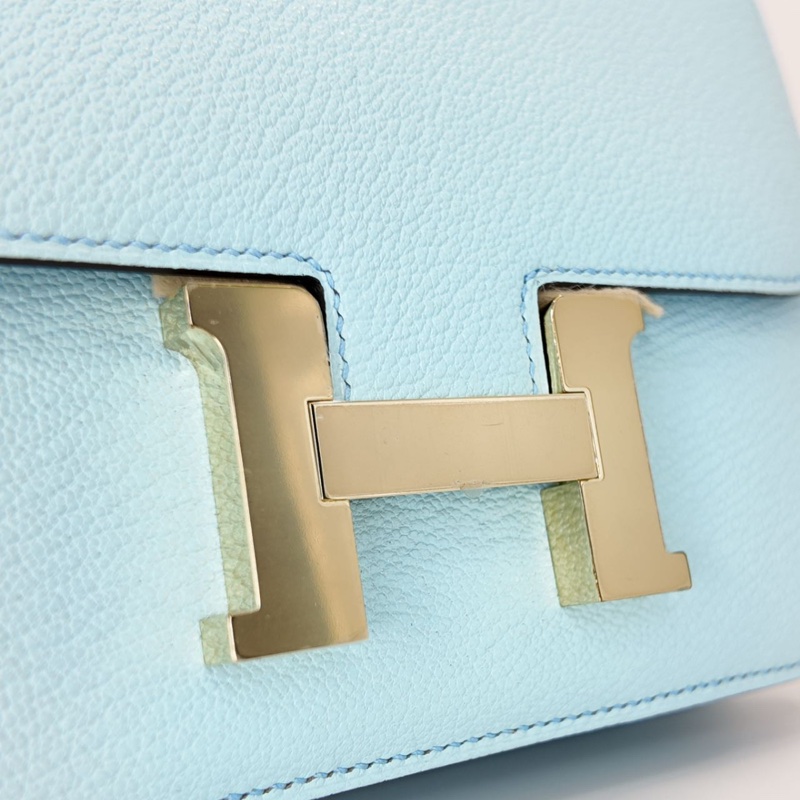 ［3958］Hermès 愛馬仕 Constance 19 糖果藍 斜背包 山羊皮 金扣-5