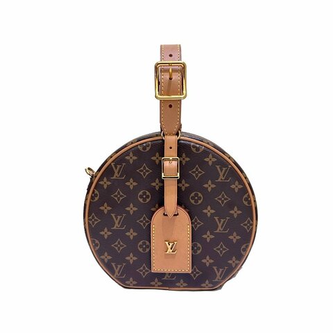 LV字紋硬殼圓餅提背二用包