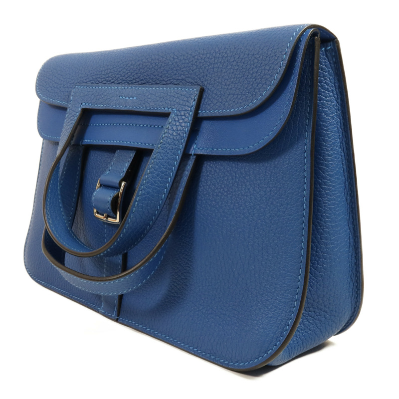 HERMES Clemence皮革/Swift皮革Halzan 25銀扣手挽肩背兩用袋Mykonos-2