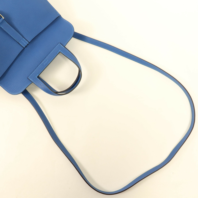 HERMES Clemence皮革/Swift皮革Halzan 25銀扣手挽肩背兩用袋Mykonos-4