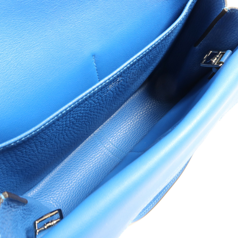 HERMES Clemence皮革/Swift皮革Halzan 25銀扣手挽肩背兩用袋Mykonos-10