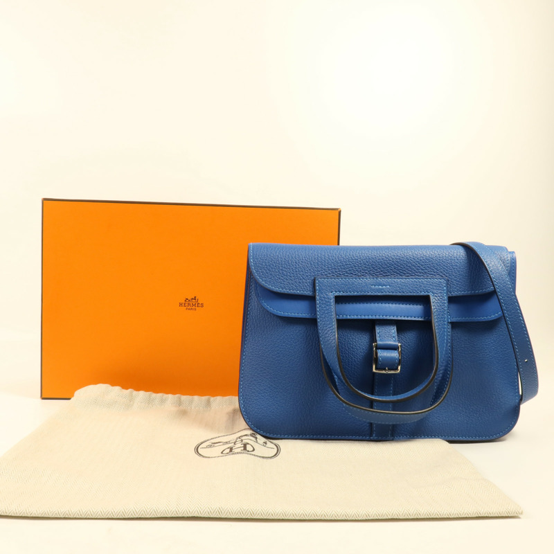 HERMES Clemence皮革/Swift皮革Halzan 25銀扣手挽肩背兩用袋Mykonos-13