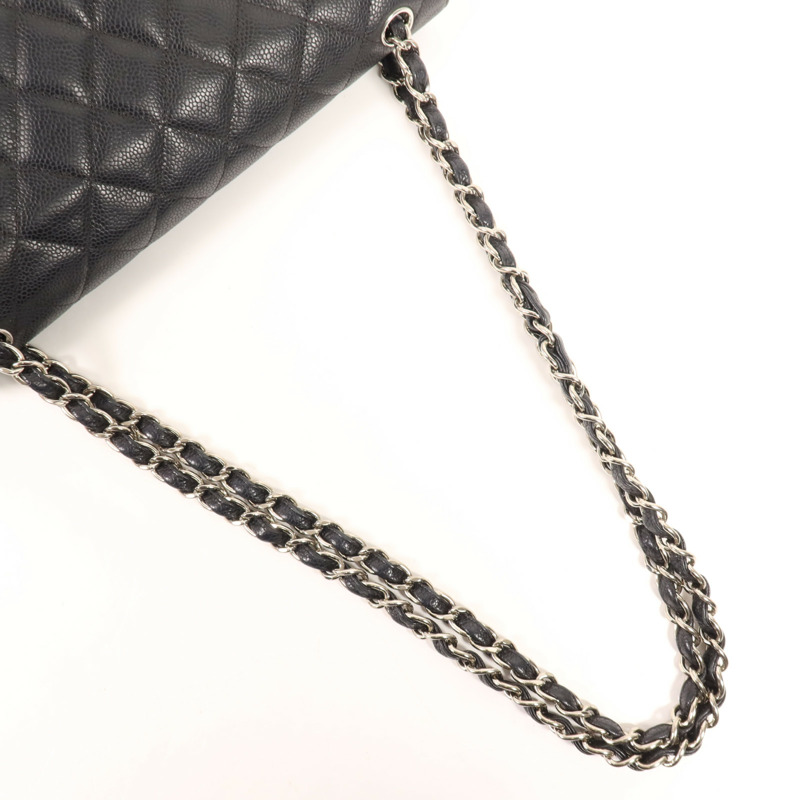 CHANEL 牛皮皮革Large Classic銀扣鏈帶肩背袋-4