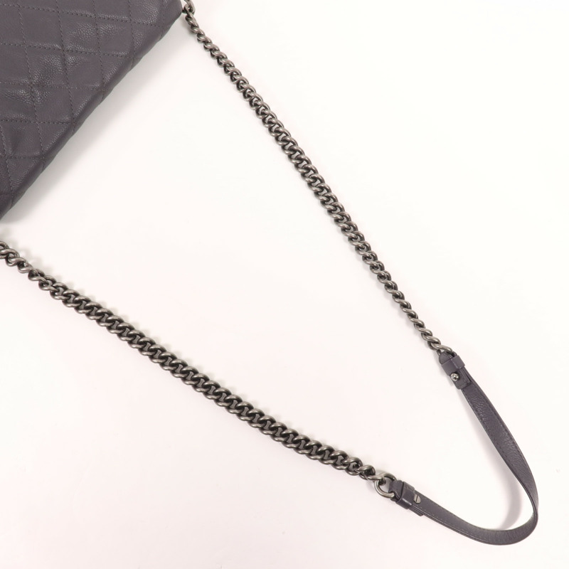 CHANEL 牛皮皮革Chain Shoulder銀扣肩背袋-4