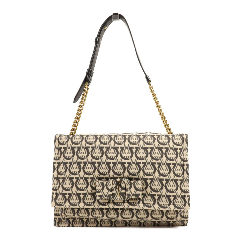 Salvatore Ferragamo 帆布Viva Bow金扣肩背袋-0