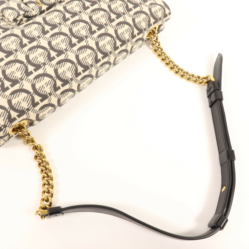 Salvatore Ferragamo 帆布Viva Bow金扣肩背袋-4