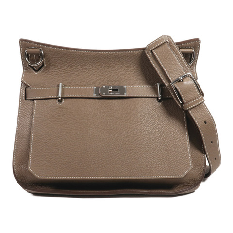 HERMES Clemence皮革Jypsiere 37銀扣肩背袋Etoupe