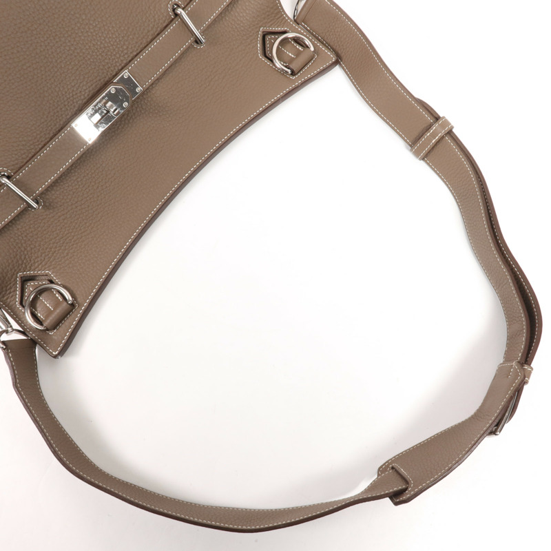 HERMES Clemence皮革Jypsiere 37銀扣肩背袋Etoupe-4