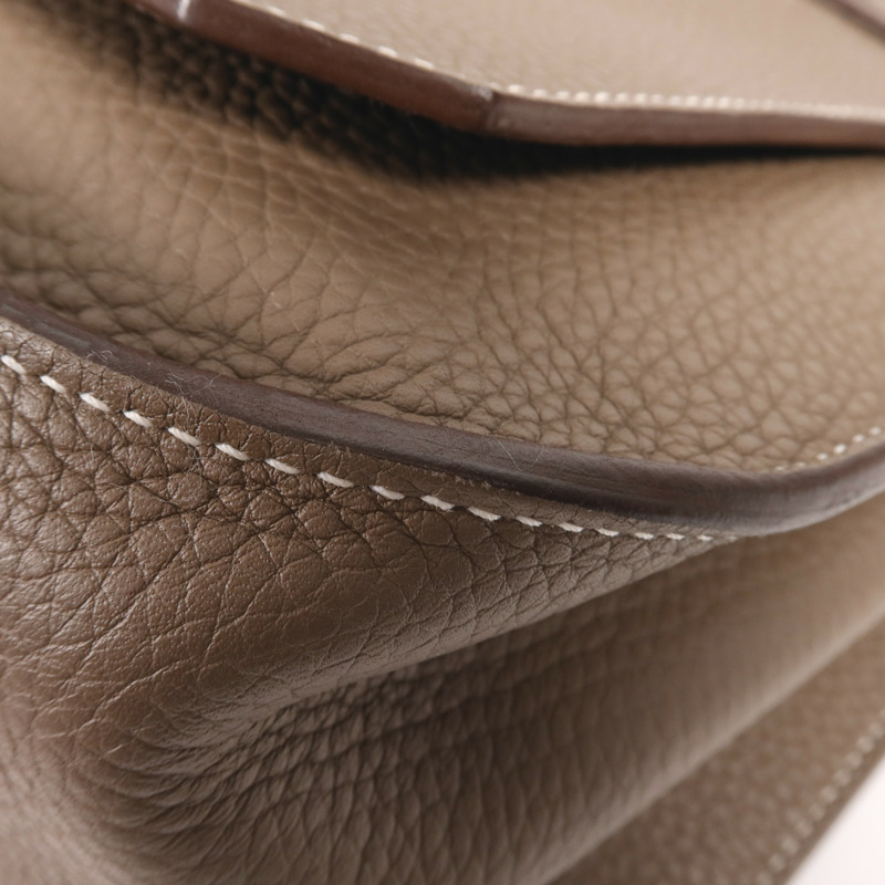 HERMES Clemence皮革Jypsiere 37銀扣肩背袋Etoupe-5
