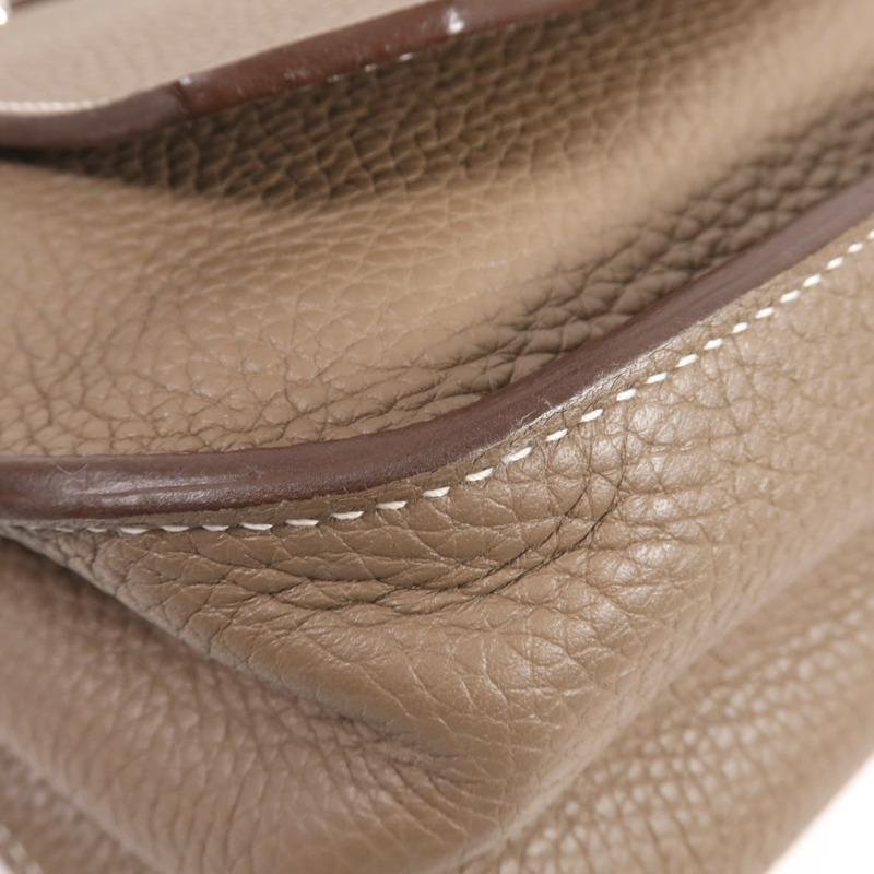 HERMES Clemence皮革Jypsiere 37銀扣肩背袋Etoupe-6