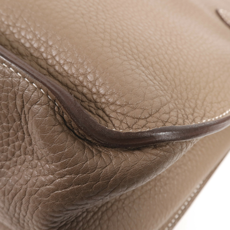 HERMES Clemence皮革Jypsiere 37銀扣肩背袋Etoupe-7