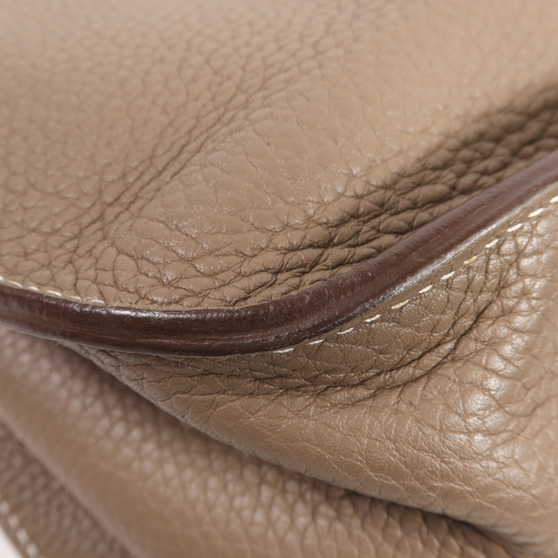 HERMES Clemence皮革Jypsiere 37銀扣肩背袋Etoupe-8