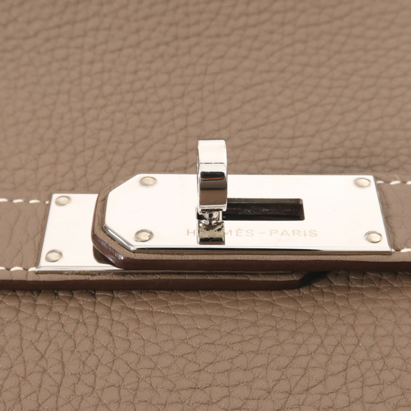 HERMES Clemence皮革Jypsiere 37銀扣肩背袋Etoupe-9